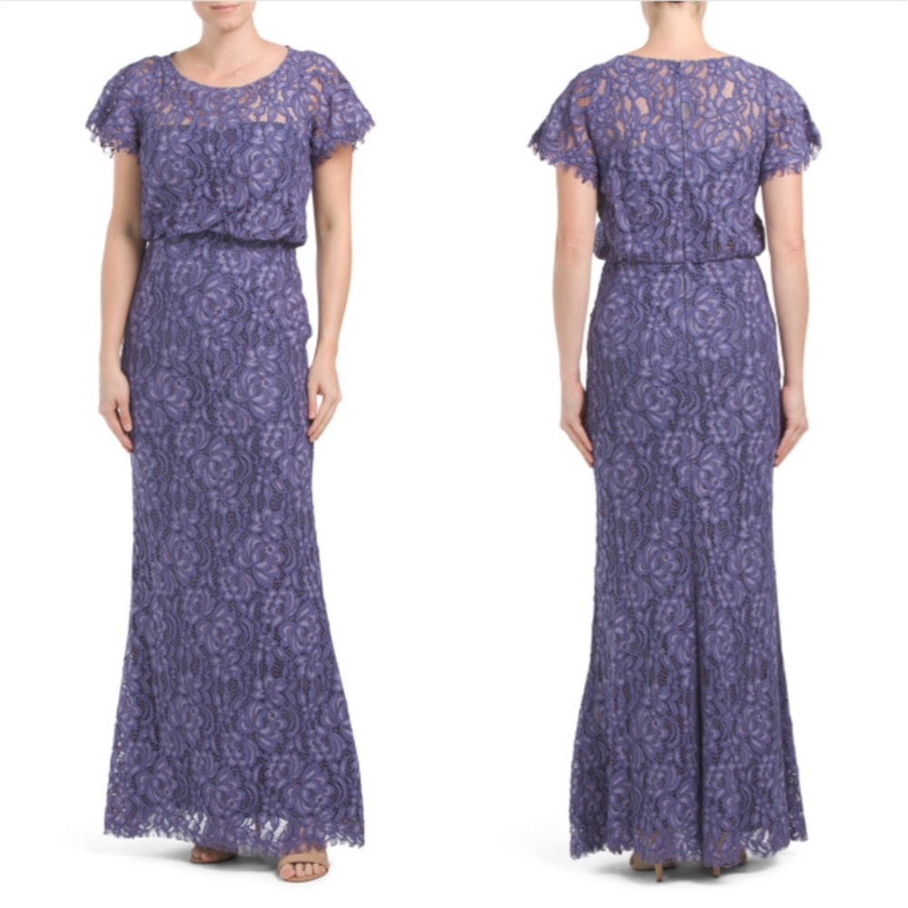 JS COLLECTIONS Short Sleeve Illusion Lace Gown - Picture 2 of 10